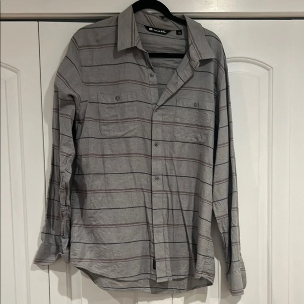 Travis Mathew Gray flannel striped Shirt‎ men’s large super soft